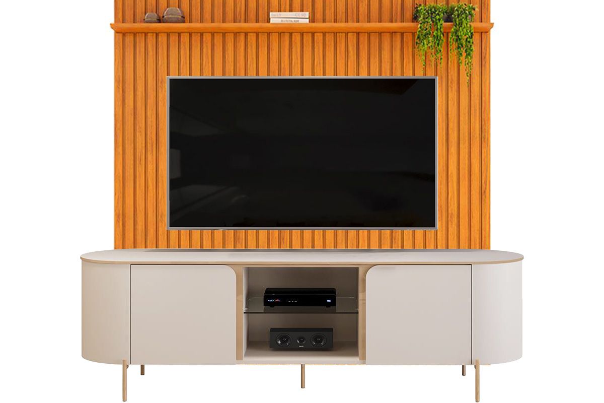 Rack Bancada c/ Painel p/ TV até 65 Pol Pratic / Adele Ripado Portas e Nichos 223x240cm - DJ Móveis