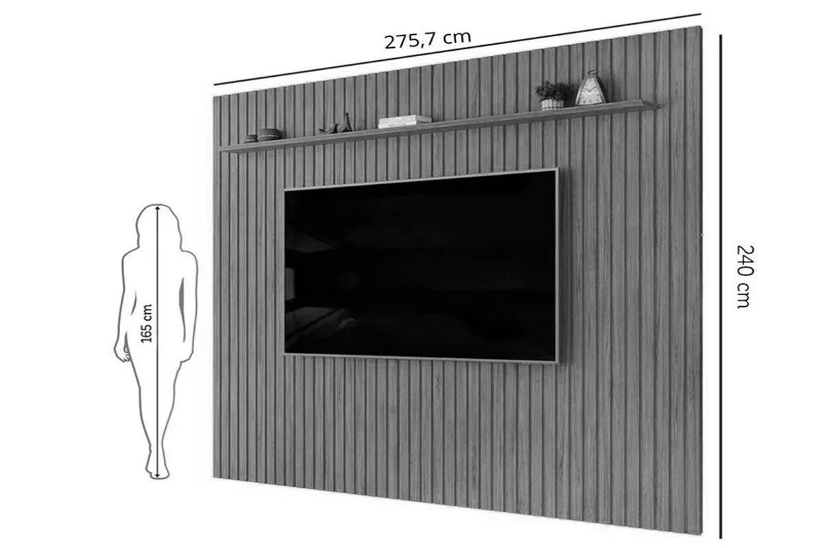 Rack Bancada c/ Painel p/ TV até 75 Pol Trento/Ariana Ripado Portas e Nichos 275,7x240cm - DJ Móveis
