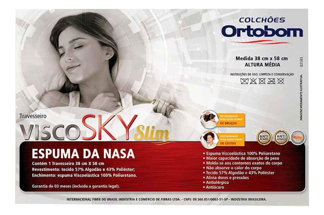 Travesseiro Viscoelástico Sky Slim Nasa Anatômico Ortobom Travesseiro Viscoelástico Sky Slim Nasa Anatômico Ortobom