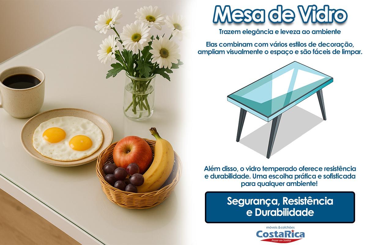 Sala de Jantar Completa Argo c/ Tampo Madeirado c/ Vidro Curvo 136x90cm e 4 Cadeiras Julia - DJ Móveis