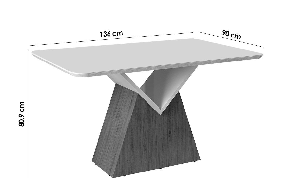 Sala de Jantar Completa Argo c/ Tampo Madeirado c/ Vidro Curvo 136x90cm e 6 Cadeiras Lia - DJ Móveis