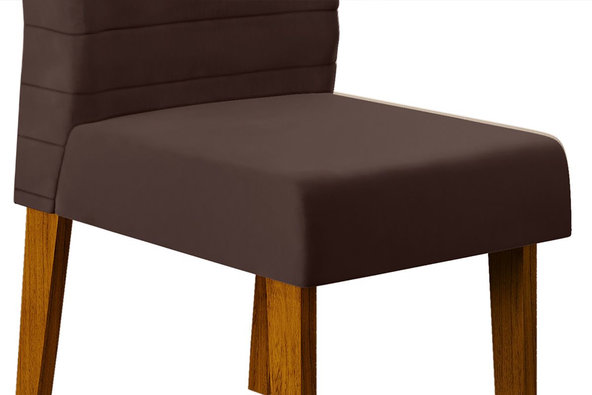 Sala de Jantar Completa Canes c/ Tampo Madeirado c/ Vidro Curvo 170x90cm e 6 Cadeiras Ondina - DJ Móveis