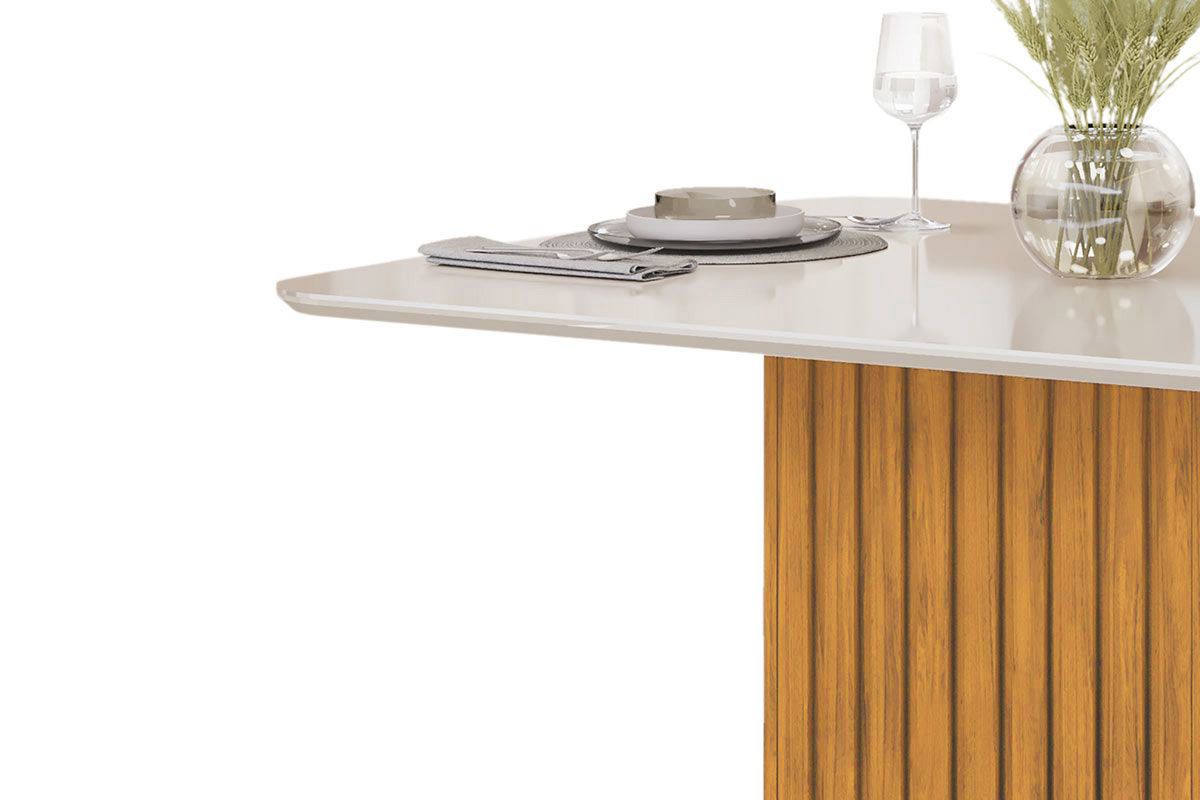 Sala de Jantar Completa Canes c/ Tampo Madeirado c/ Vidro Curvo 200x100cm e 8 Cadeiras Zoe - DJ Móveis