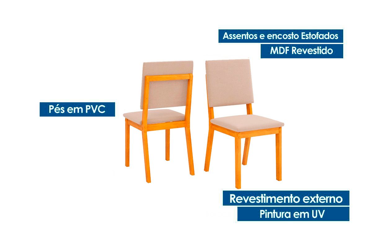 Sala de Jantar Completa Celeste c/ Tampo Madeirado c/ Vidro Curvo 120x90cm e 4 Cadeiras Talia - DJ Móveis