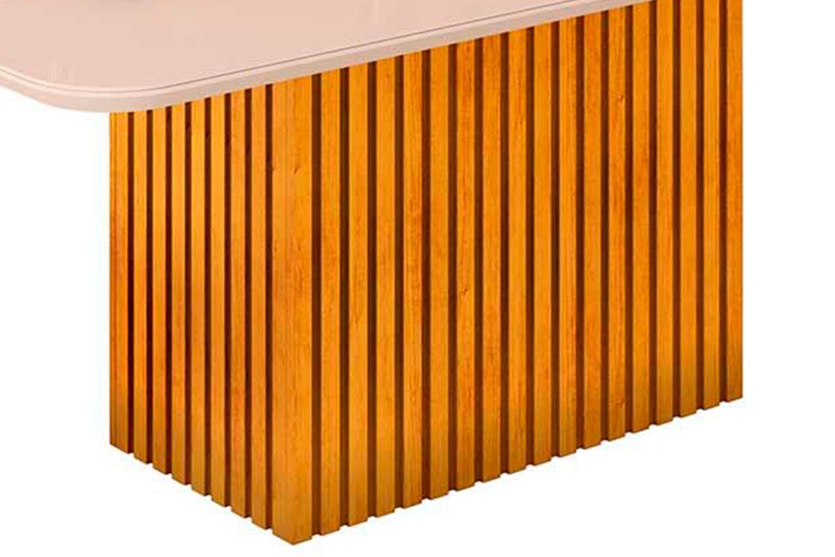 Sala de Jantar Completa Canes c/ Tampo Madeirado c/ Vidro Curvo 200x100cm e 8 Cadeiras Stela - DJ Móveis