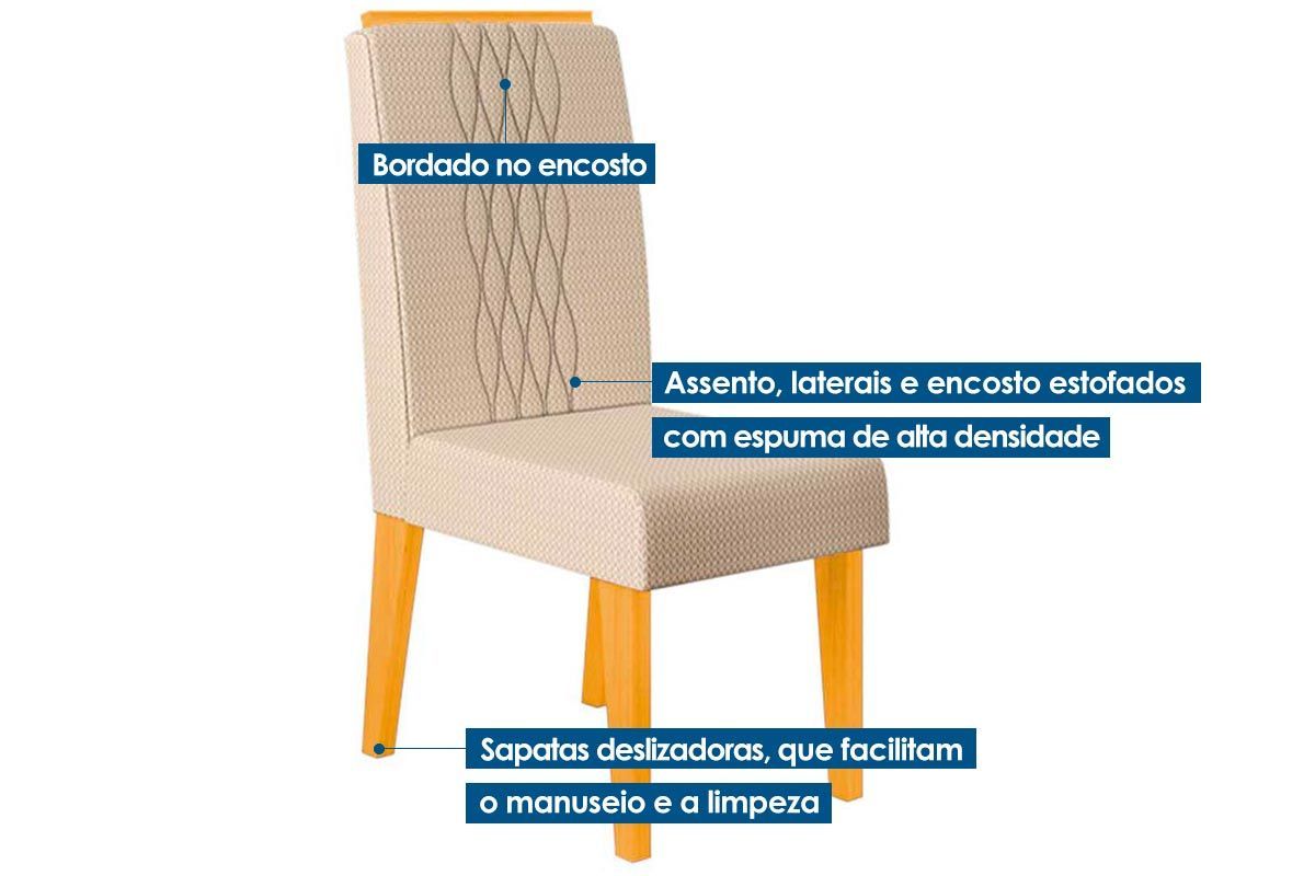 Sala de Jantar Completa Celeste c/ Tampo Madeirado Retangular 170x90cm e 6 Cadeiras Lia - DJ Móveis