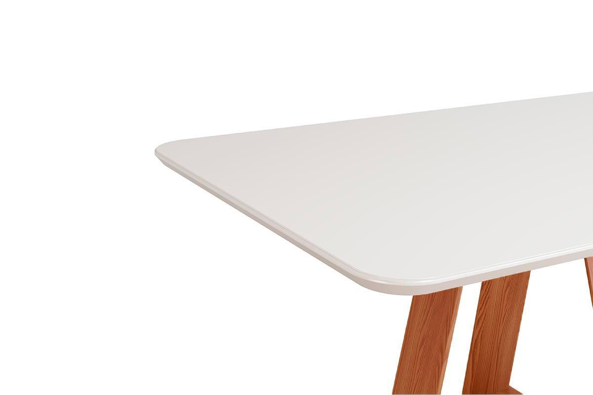 Sala de Jantar Completa Kiara c/ Tampo Madeirado c/ Vidro Curvo 160x90cm e 6 Cadeiras Ayla - DJ Móveis