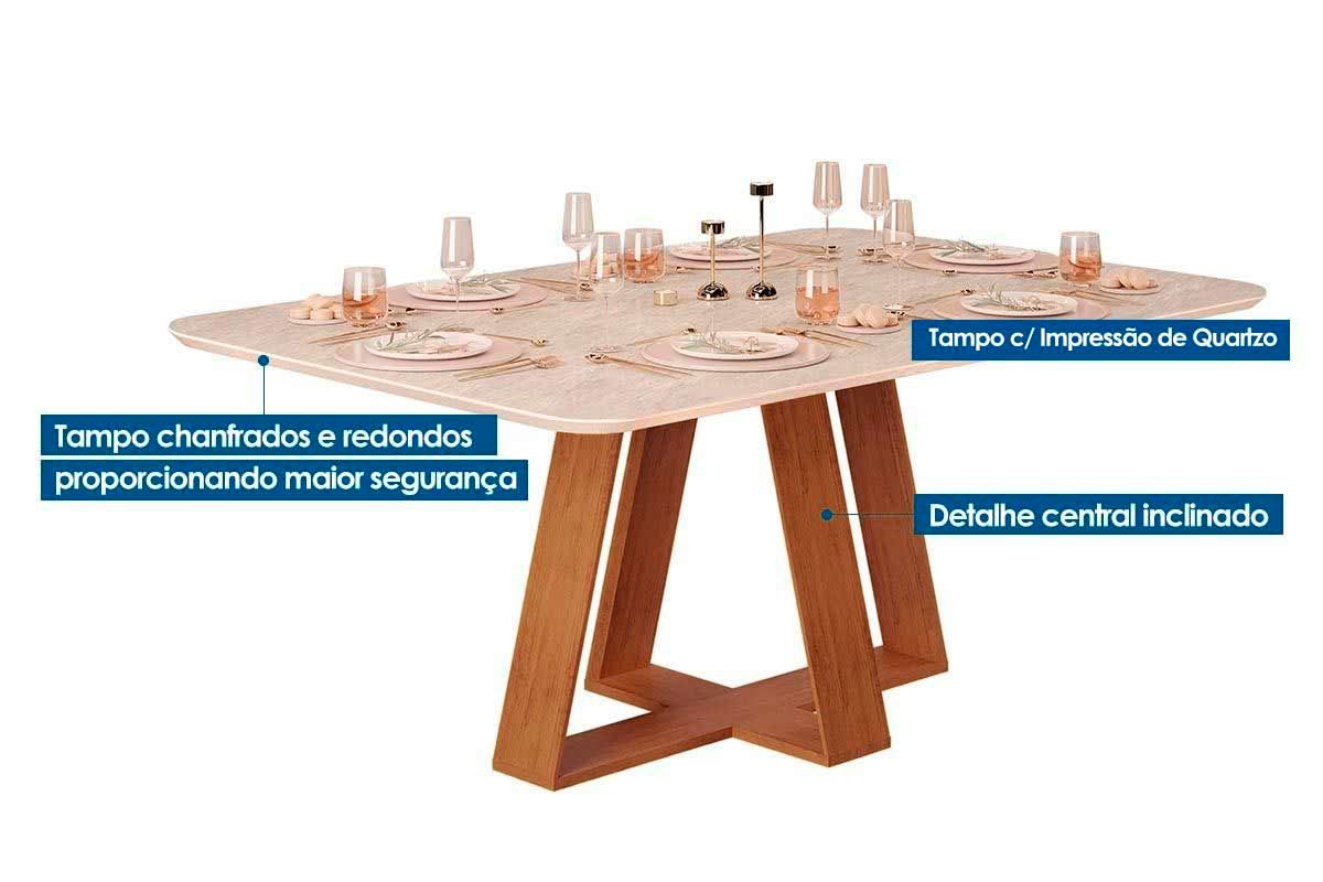 Sala de Jantar Completa Celeste c/ Tampo Madeirado Retangular 170x90cm e 6 Cadeiras Zoe - DJ Móveis