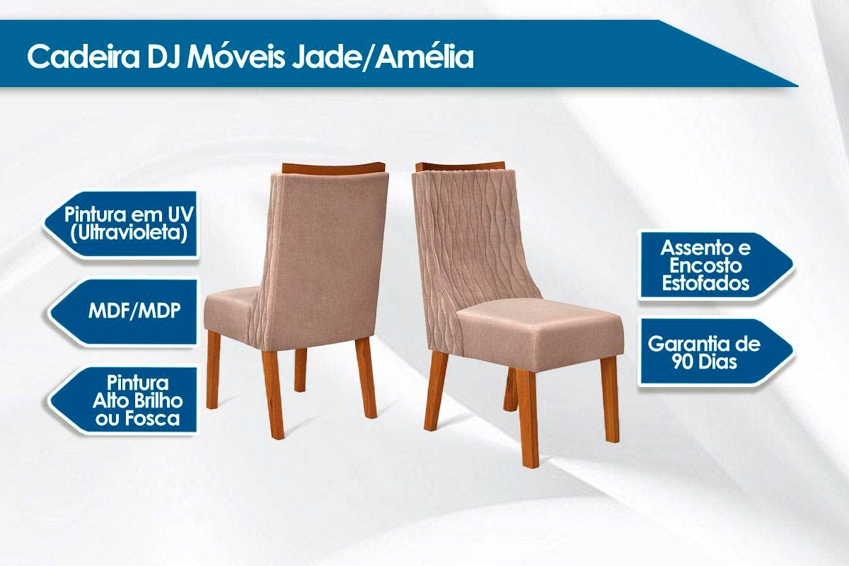 Sala de Jantar Completa Hera c/ Tampo Madeirado c/ Vidro Reto 120x90cm e 4 Cadeiras Jade - DJ Móveis