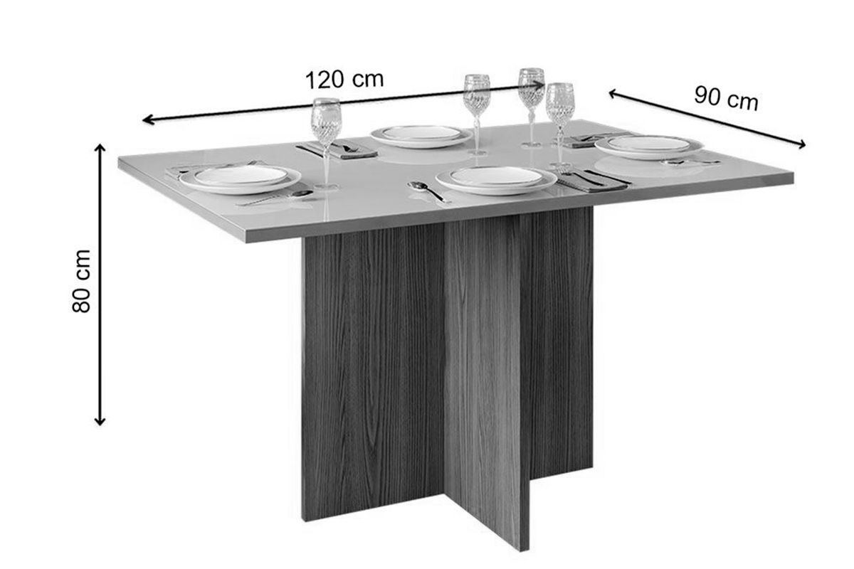 Sala de Jantar Completa Hera c/ Tampo Madeirado c/ Vidro 120x90cm e 4 Cadeiras Zoe - DJ Móveis