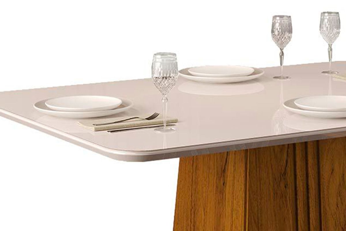 Sala de Jantar Completa Italia c/ Tampo Madeirado c/ Vidro 120x90cm e 4 Cadeiras Suzy - DJ Móveis
