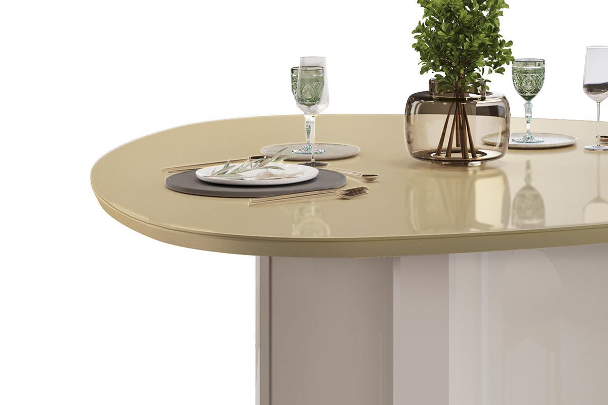 Sala de Jantar Completa Chanel c/ Tampo Madeirado c/ Vidro Orgânico 136x136cm e 6 Cadeiras Sofia - DJ Móveis