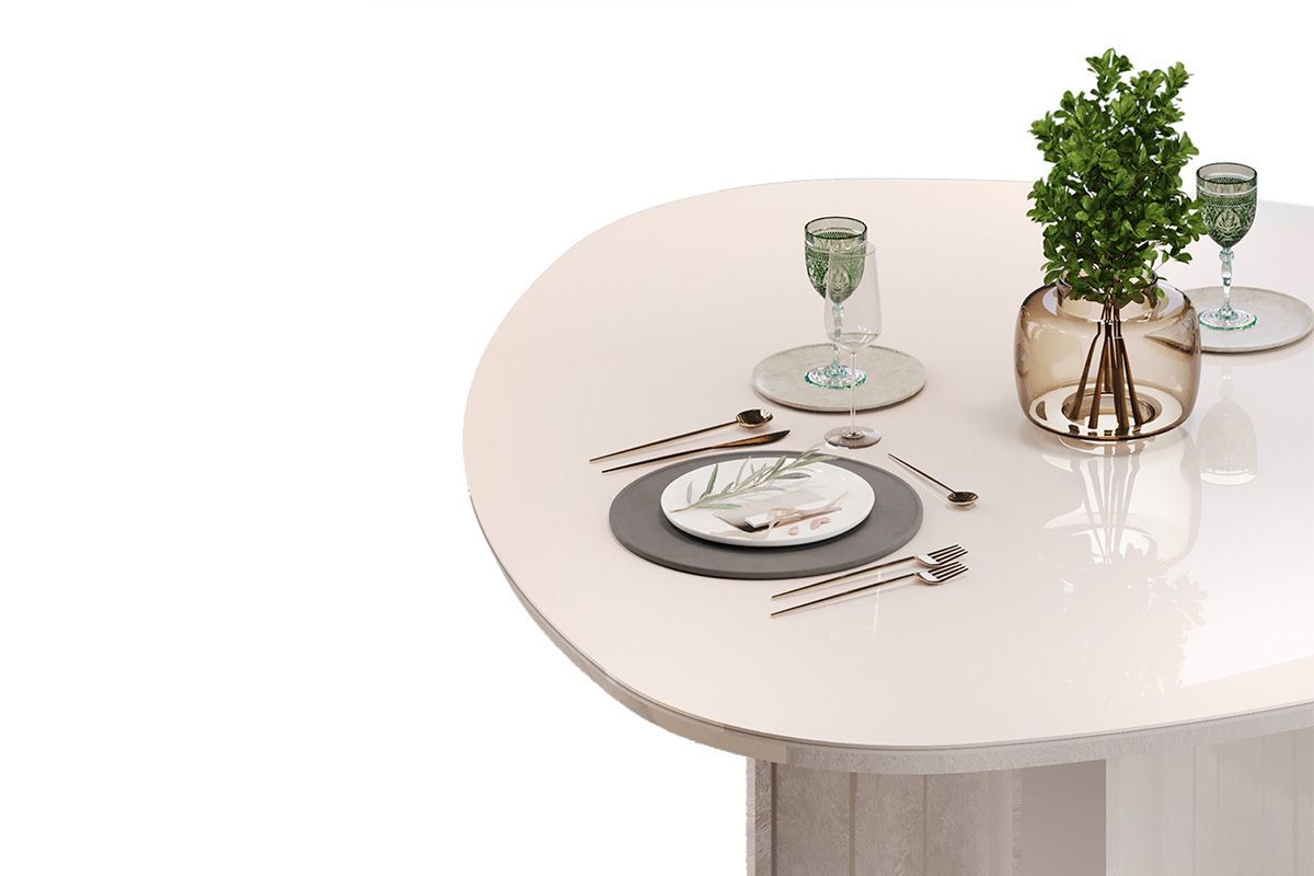 Sala de Jantar Completa Chanel c/ Tampo Madeirado c/ Vidro Orgânico 136x136cm e 6 Cadeiras Vitta - DJ Móveis