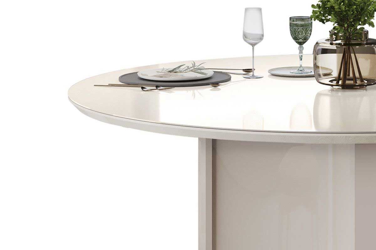 Sala de Jantar Completa Chanel c/ Tampo Madeirado c/ Vidro Redondo 136x136cm e 6 Cadeiras Vitta - DJ Móveis