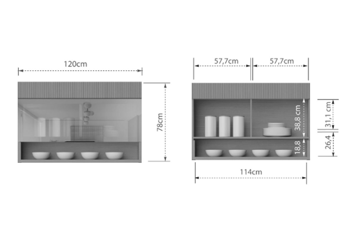 Armário Aéreo Cozinha Nesher Realeza 1 Porta c/Vidro 120cm