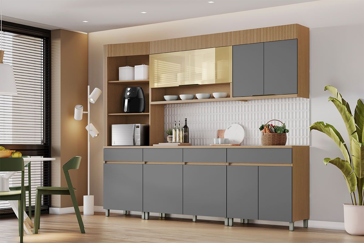 Armário Aéreo Cozinha Nesher Realeza 1 Porta c/Vidro 120cm