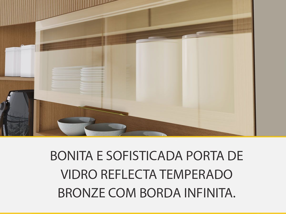 Armário Aéreo Cozinha Nesher Realeza 1 Porta c/Vidro 120cm