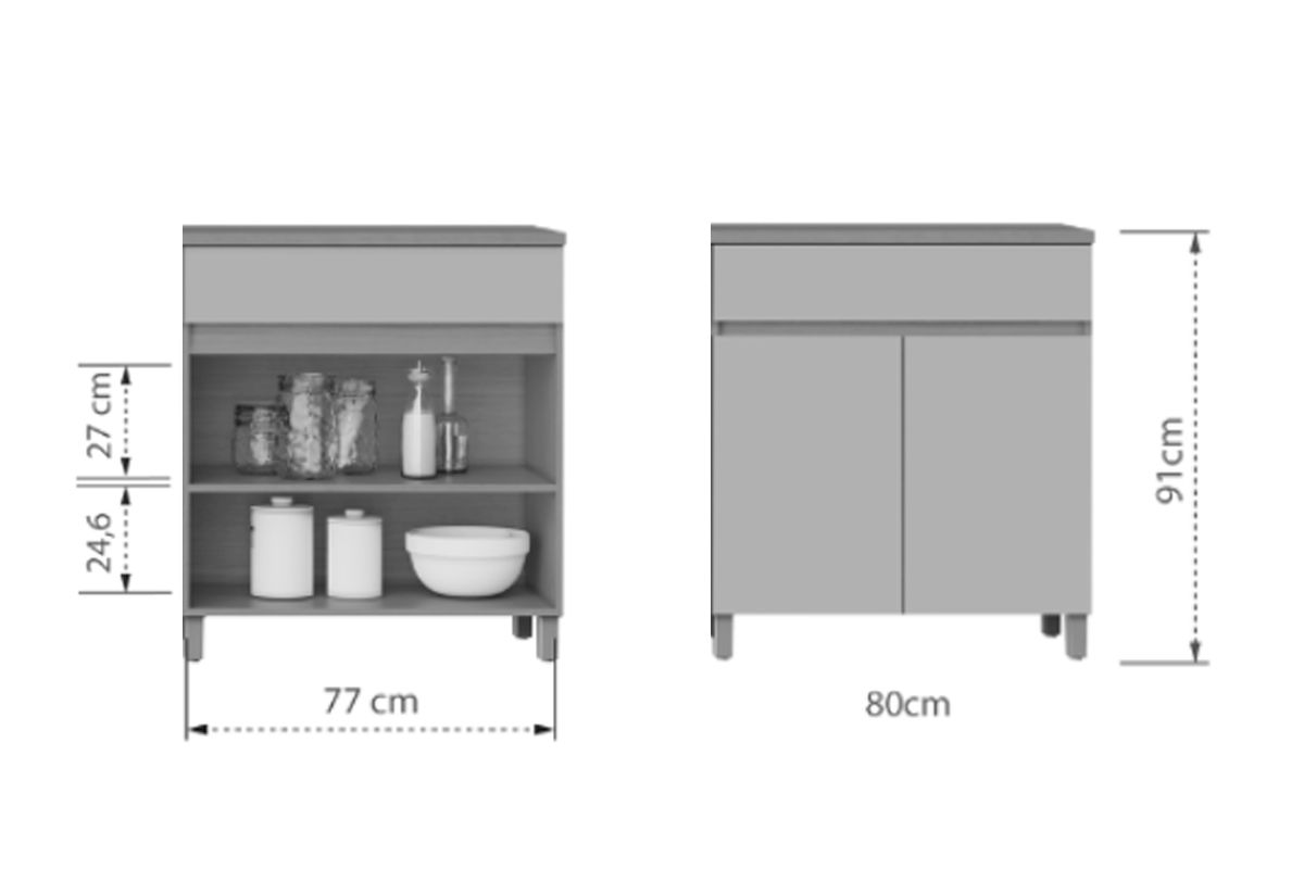 Balcão Cozinha Nesher Realeza c/2 Portas 1Gav 80cm Balcão Cozinha Nesher Realeza c/2 Portas 1Gav 80cm