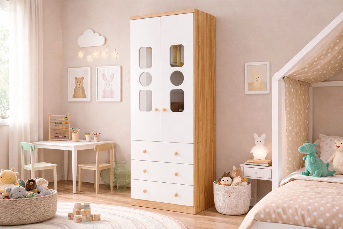 Guarda Roupa Infantil 2 Portas Cristal Tedy Peroba
