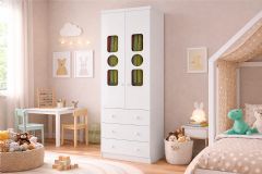 Guarda Roupa Infantil 2 Portas Cristal Tedy Peroba - Branco