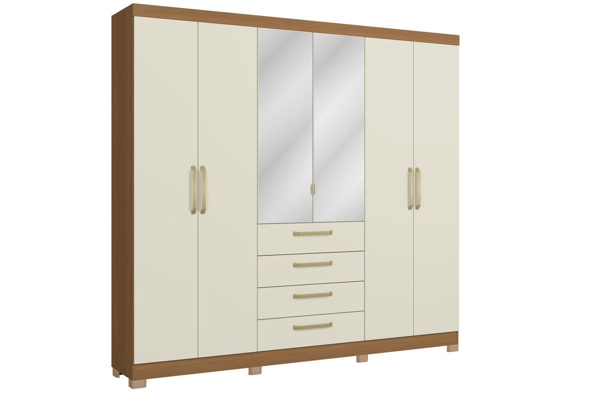 Guarda Roupa Casal 6 Portas 4Gasv c/Esp ARM014 KappesbergCanela/Off White