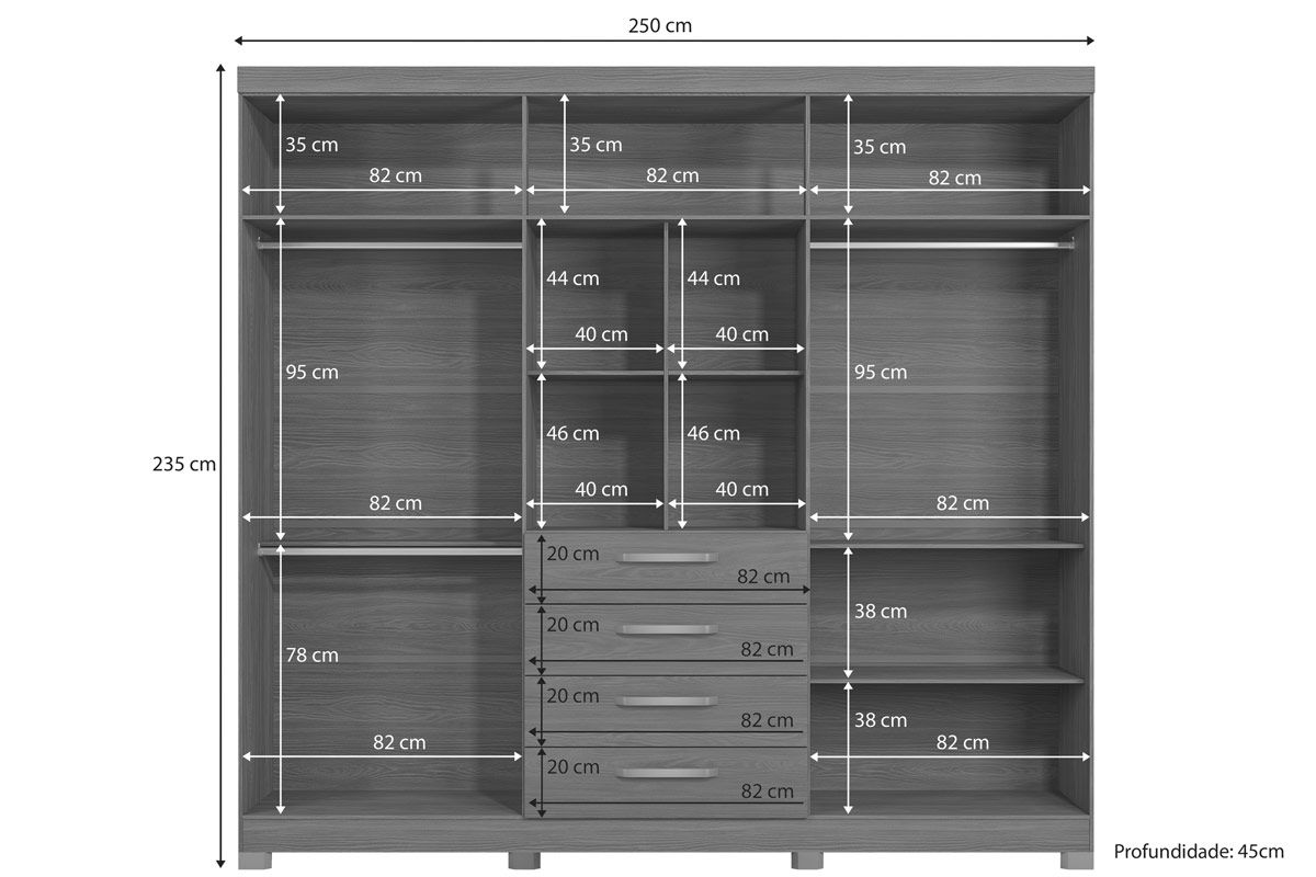Guarda Roupa Casal 6 Portas 4Gasv c/Esp ARM014 Kappesberg