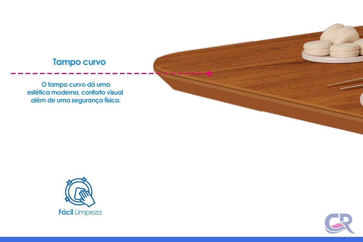 Mesa Jantar Celeste c/Tampo MDF Curvo 170cm DJ Móveis