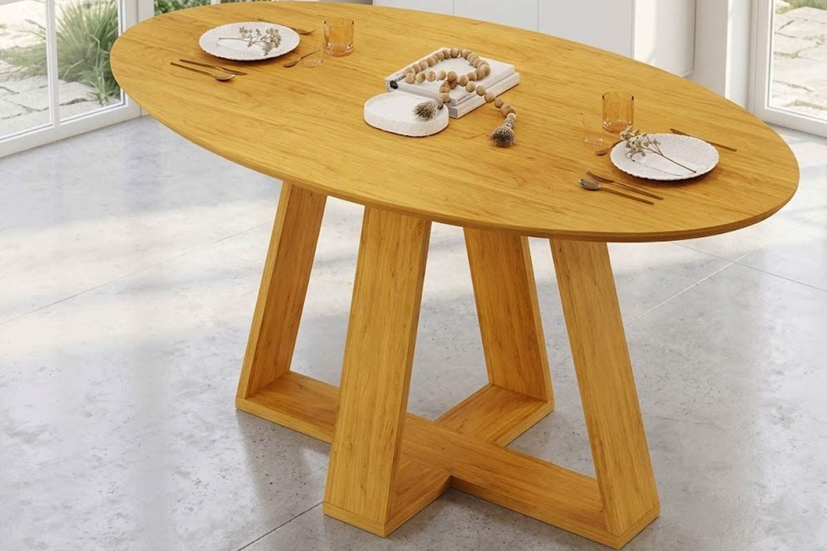 Mesa Jantar Celeste c/Tampo MDF Curvo 183cm DJ Móveis