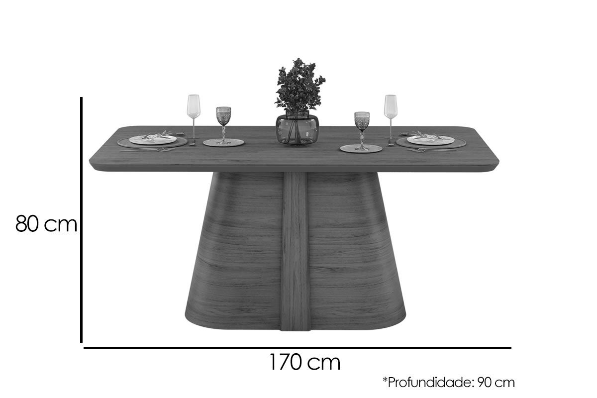 Mesa Jantar Ryze c/Tampo MDF Curvo 170x90cm DJ Móveis