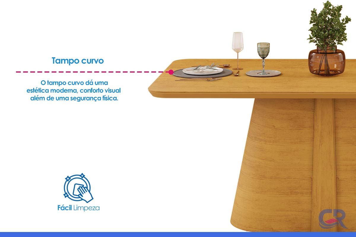 Mesa Jantar Ryze c/Tampo MDF Curvo 170x90cm DJ Móveis