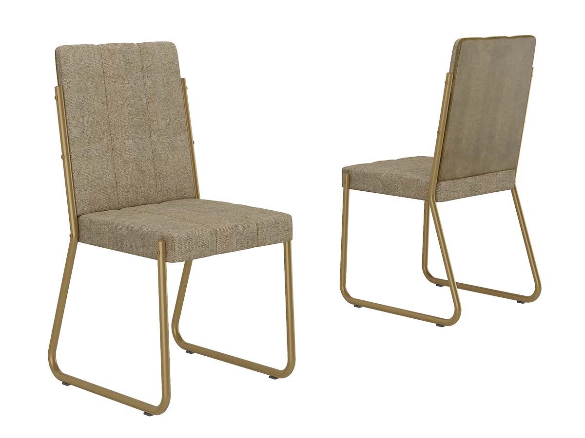 Cadeira Jantar Nina 1756 Kit 2 CarraroDourado/Linho Bamboo/Corano Bamboo