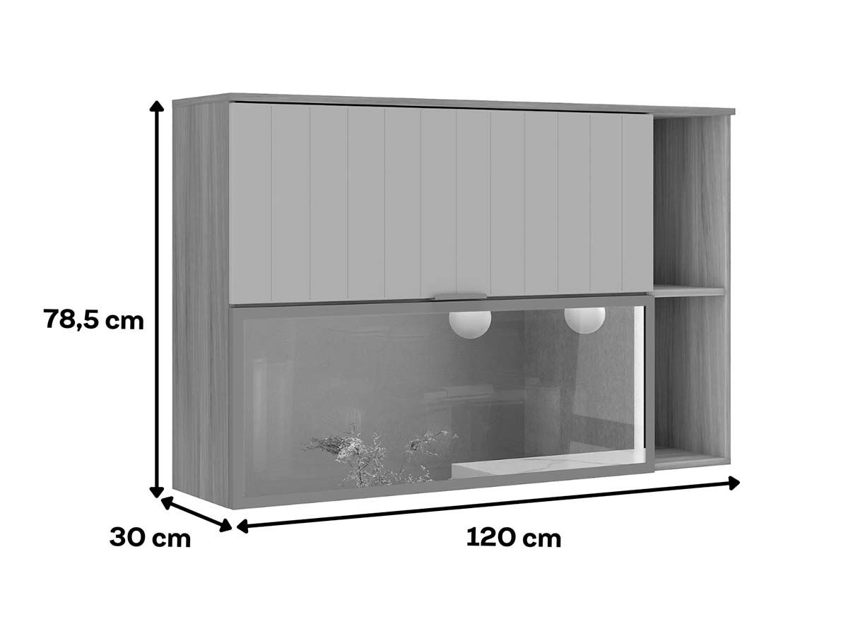 Armário Aéreo Cozinha Carraro Alma 2 Portas c/Vidro e Led 120cm