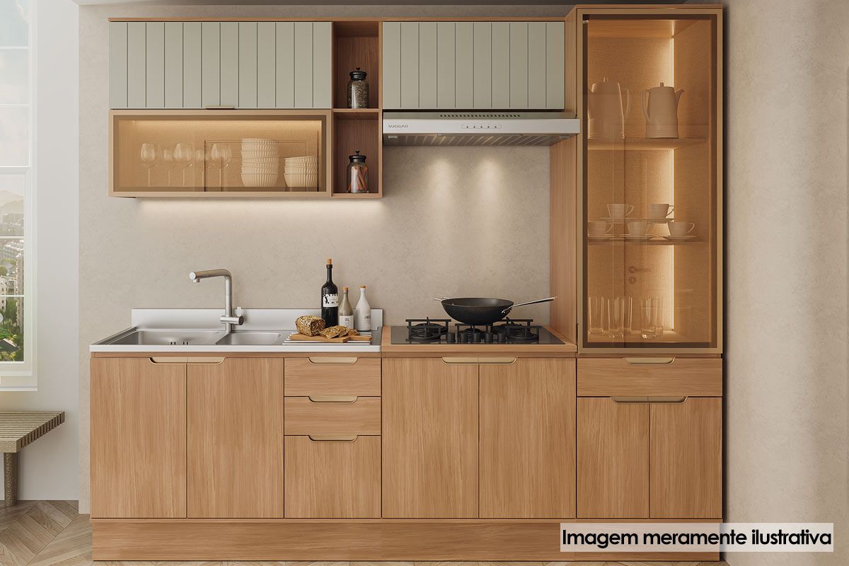 Armário Aéreo Cozinha Carraro Alma 2 Portas c/Vidro e Led 120cm