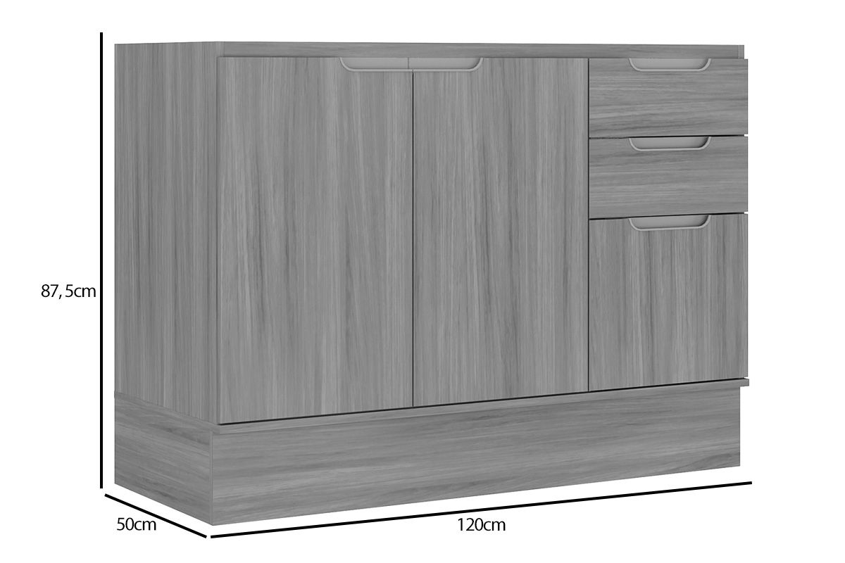 Balcão Cozinha Carraro Alma 3 Portas e 2 Gavetas c/Tampo 120cm