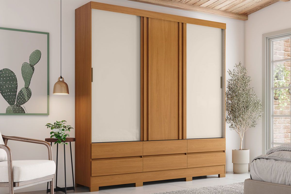 Guarda Roupa Casal 3 Portas 6Gavetas B386 HennCinamomo/Off White/Avela