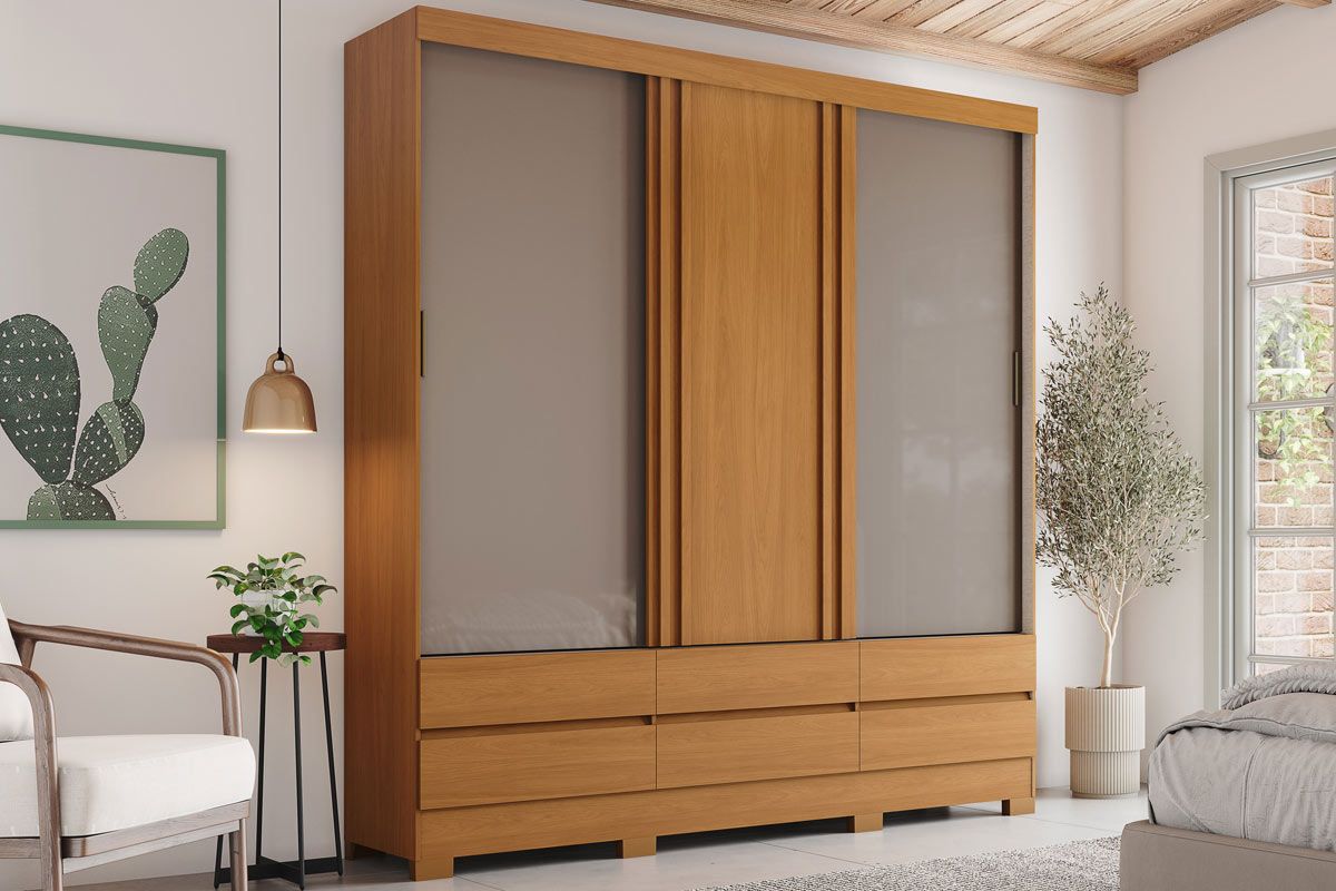 Guarda Roupa Casal 3 Portas 6Gavetas B386 HennCinamomo/Off White/Avela