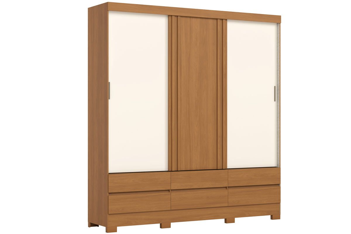 Guarda Roupa Casal 3 Portas 6Gavetas B386 HennCinamomo/Off White/Avela