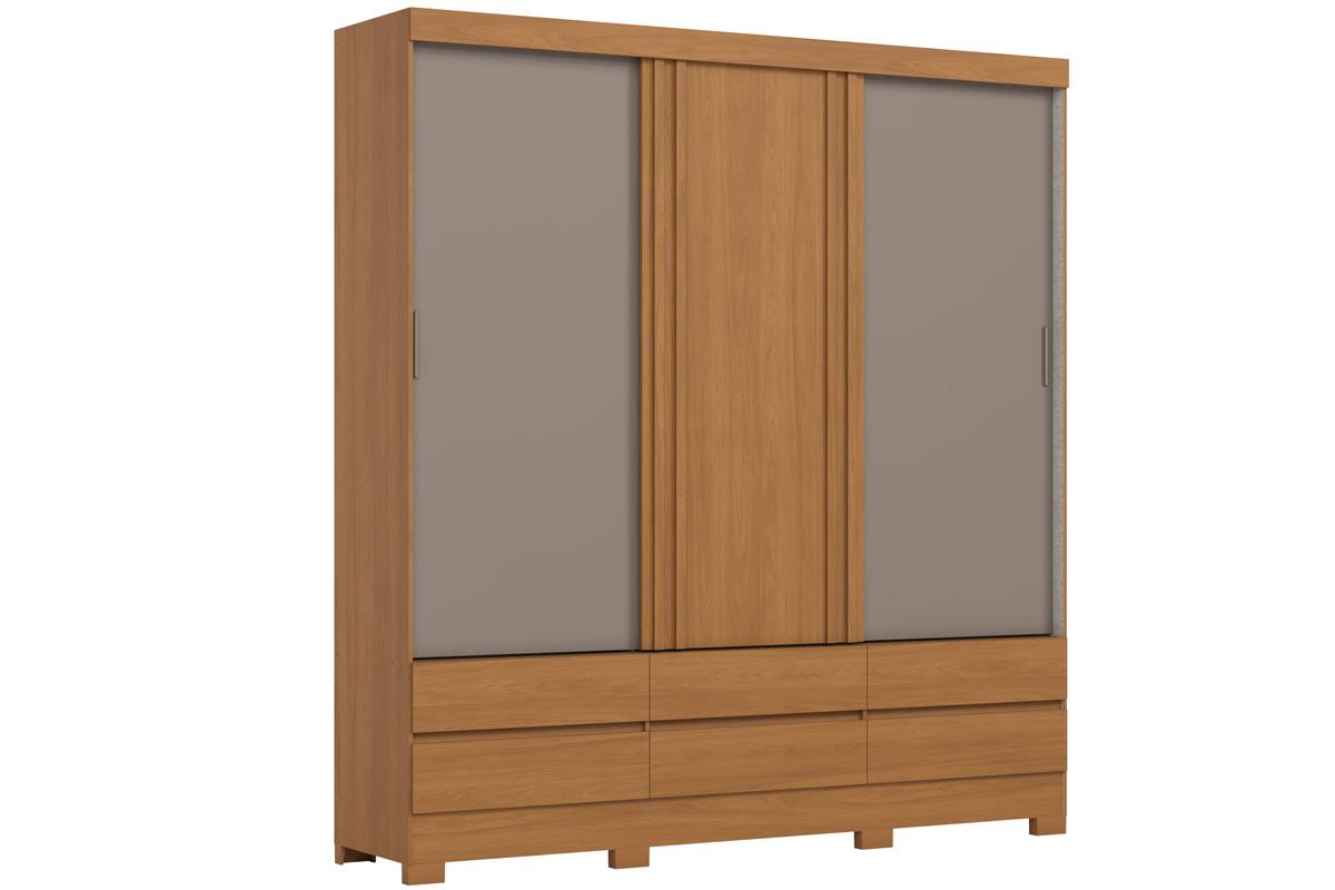 Guarda Roupa Casal 3 Portas 6Gavetas B386 HennCinamomo/Off White/Avela