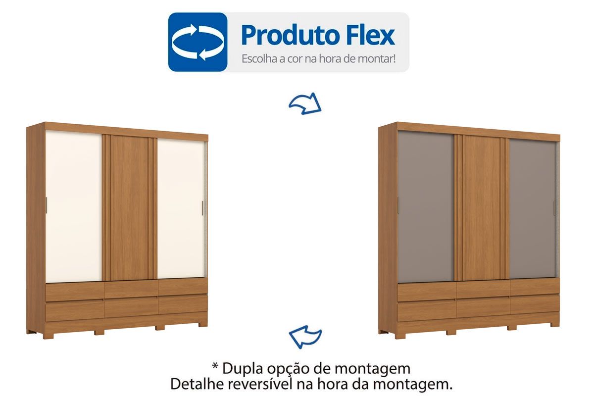Guarda Roupa Casal 3 Portas 6Gavetas B386 Henn