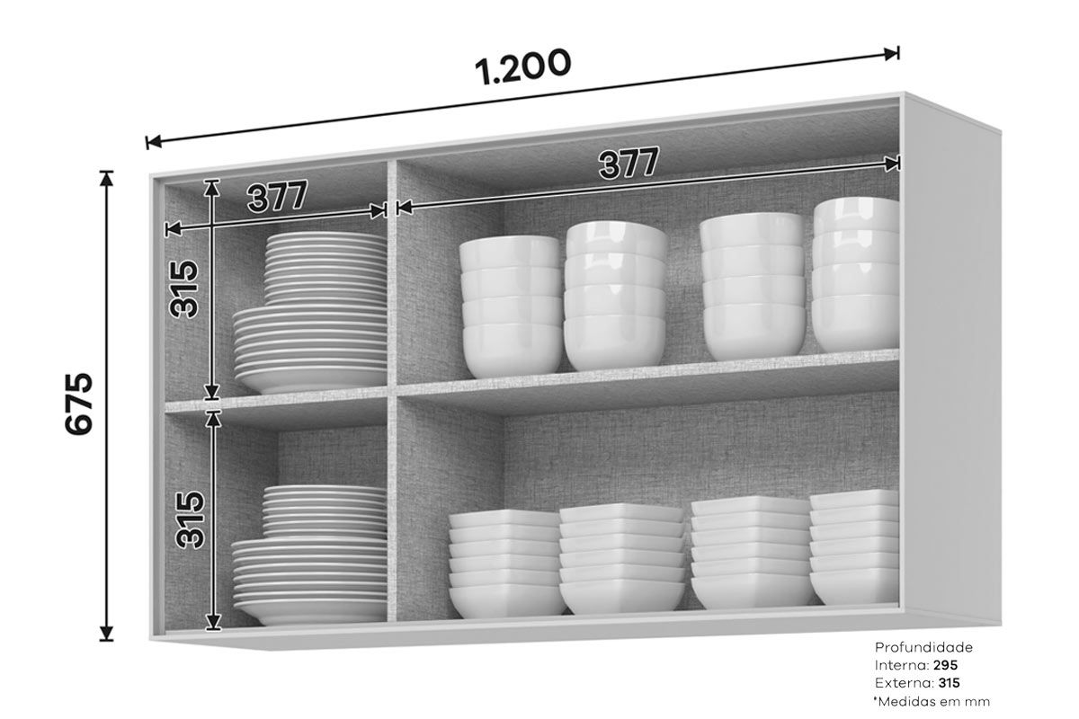 Armário Aéreo Cozinha Henn Fineze 1 Porta c/Vidro 120cm