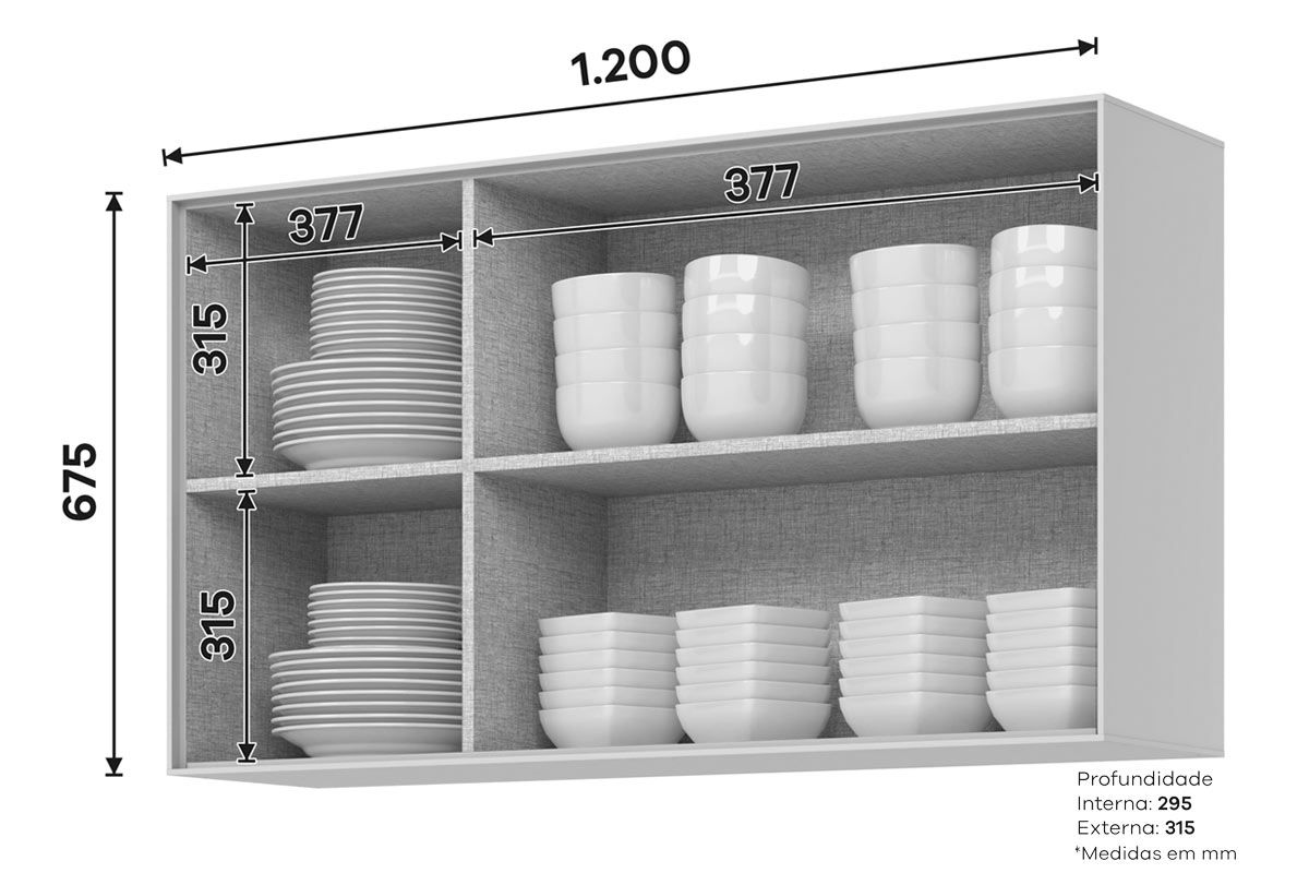 Armário Aéreo Cozinha Henn Fineze 3 Portas 120cm