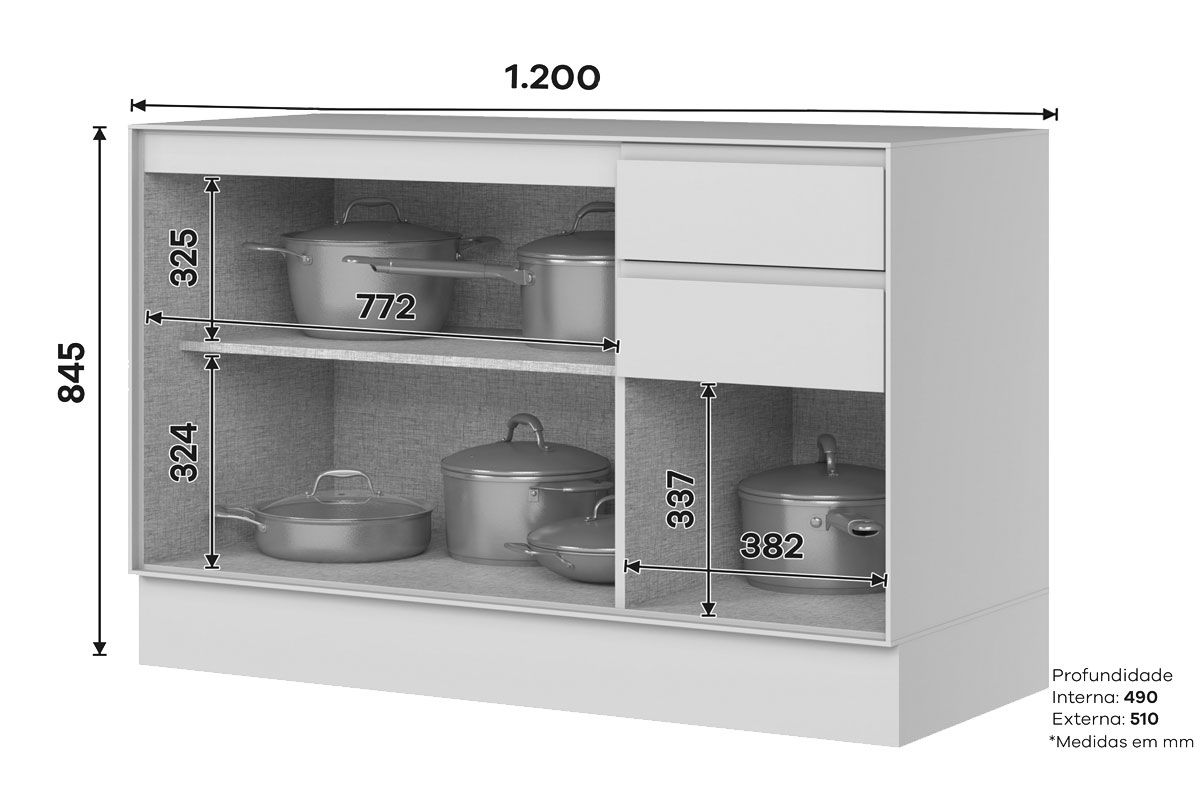 Balcão Cozinha Henn Fineze 3 Portas 2 Gavetas