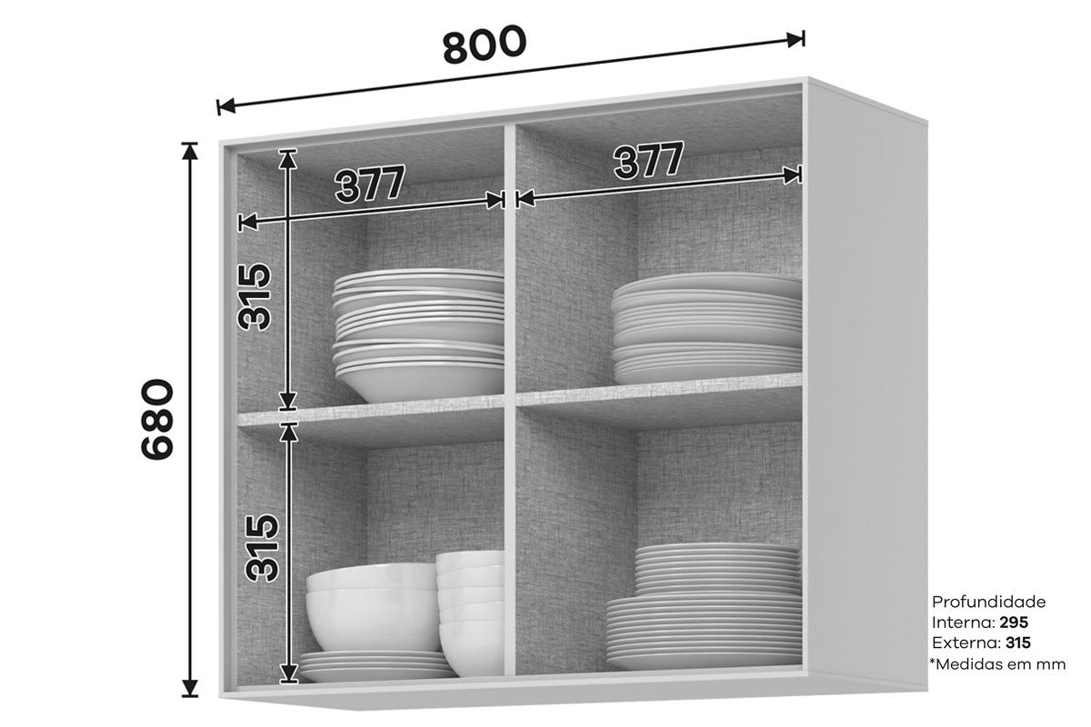 Armário Aéreo Cozinha Henn Fineze 2 Portas 80cm