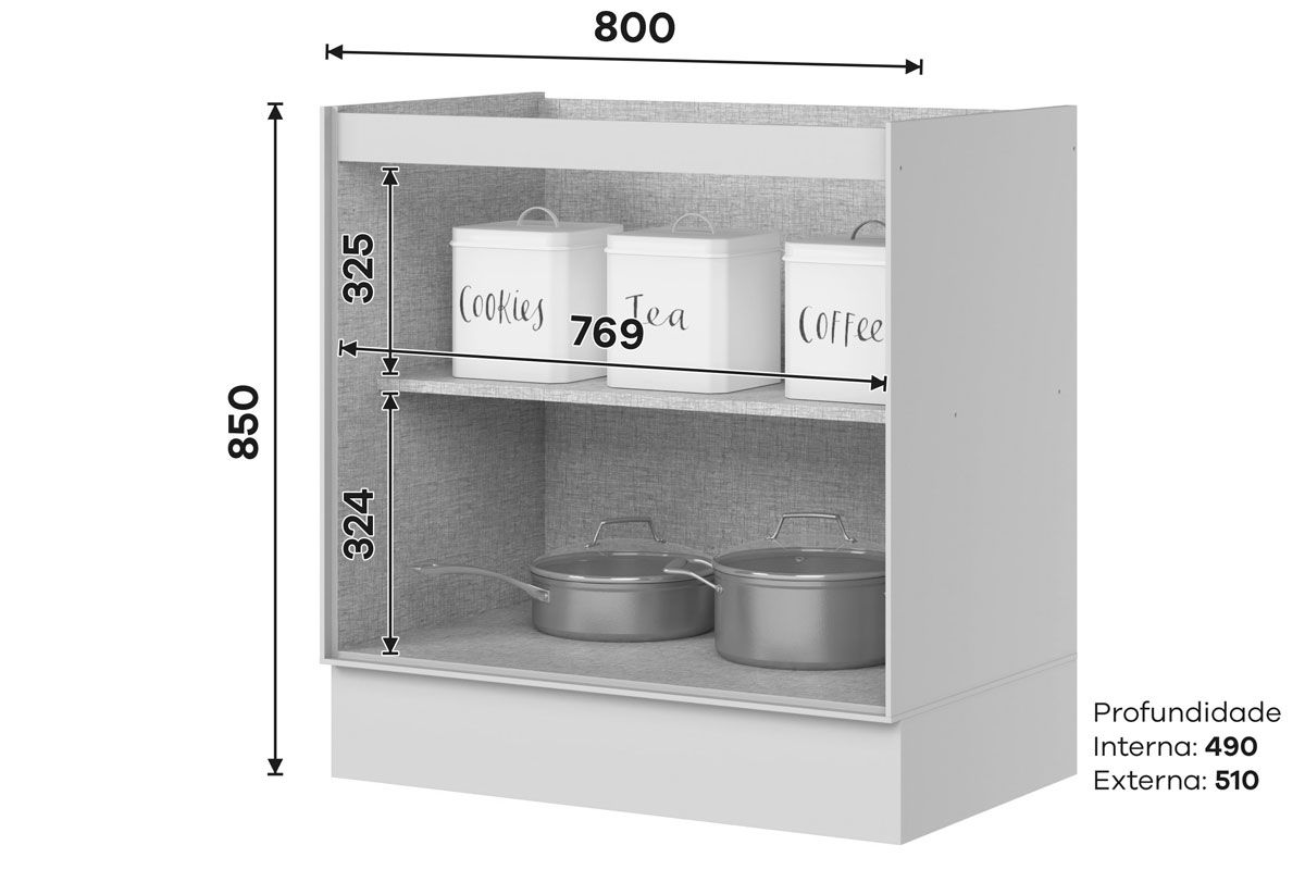 Balcão Cozinha Henn Fineze 2 Gavetas 80cm
