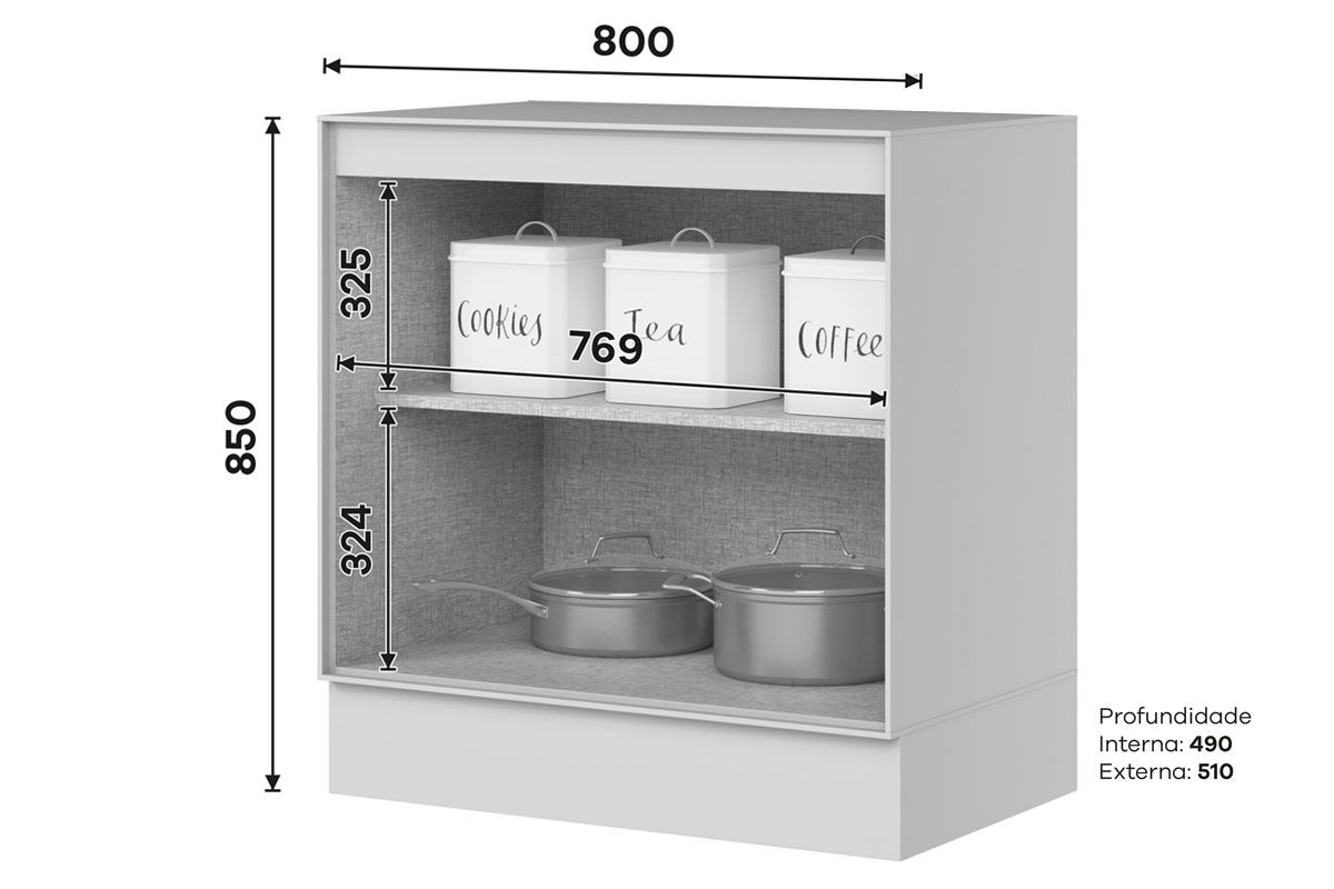Balcão Cozinha Henn Fineze 2 Portas 80cm