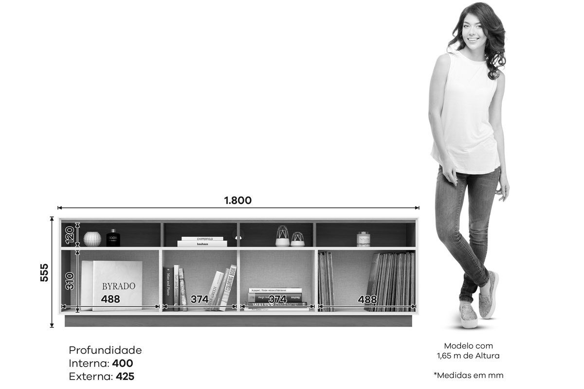 Rack Bancada p/ TV Orion 3 Portas 180cm p/ 80 Polegadas Henn