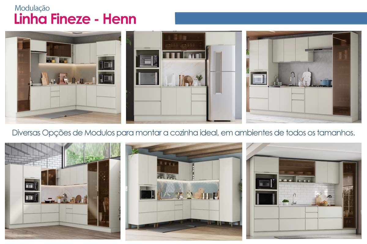 Balcão Cozinha Henn Fineze 3 Portas 2 Gavetas c/Tampo