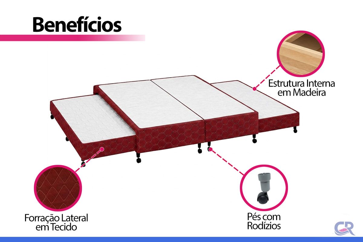 Cama Box c/2 Auxiliares Poli Wine Castor