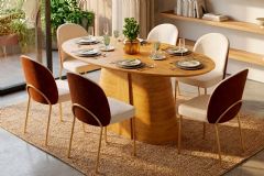 Sala Jantar Mesa Ryze c/Tampo MDF Oval 183x100cm e 6 Cadeiras Lizy - DJ Móveis