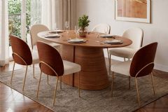 Sala Jantar Mesa Ryze c/Tampo MDF Oval 183x100cm e 6 Cadeiras Lizy - DJ Móveis